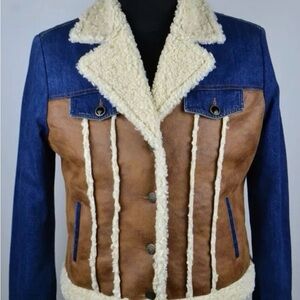 Brand New Women’s Desigual Denim and Brown Shearling Jacket
